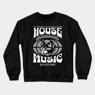 HOUSE MUSIC  - Underground Cat (white/grey) Crewneck Sweatshirt